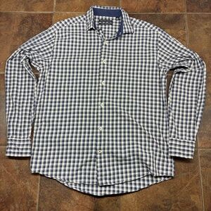 Saks Fifth Avenue Navy and White Plaid Shirt